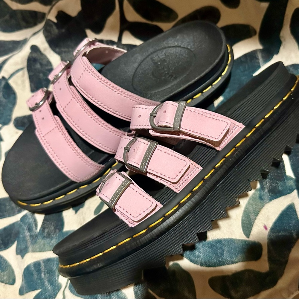 Dr. Martens Pink Triple Strap Platform Sandals